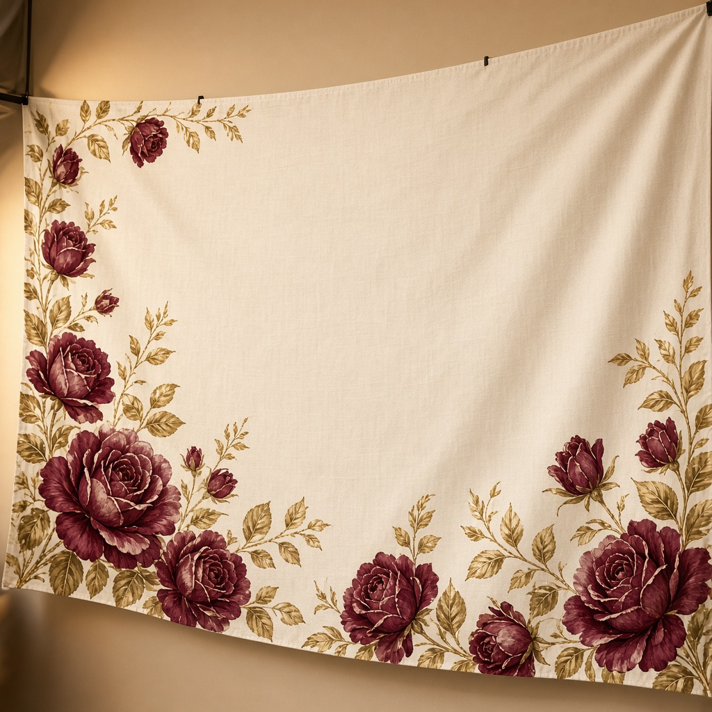 A floral fabric banner for an event