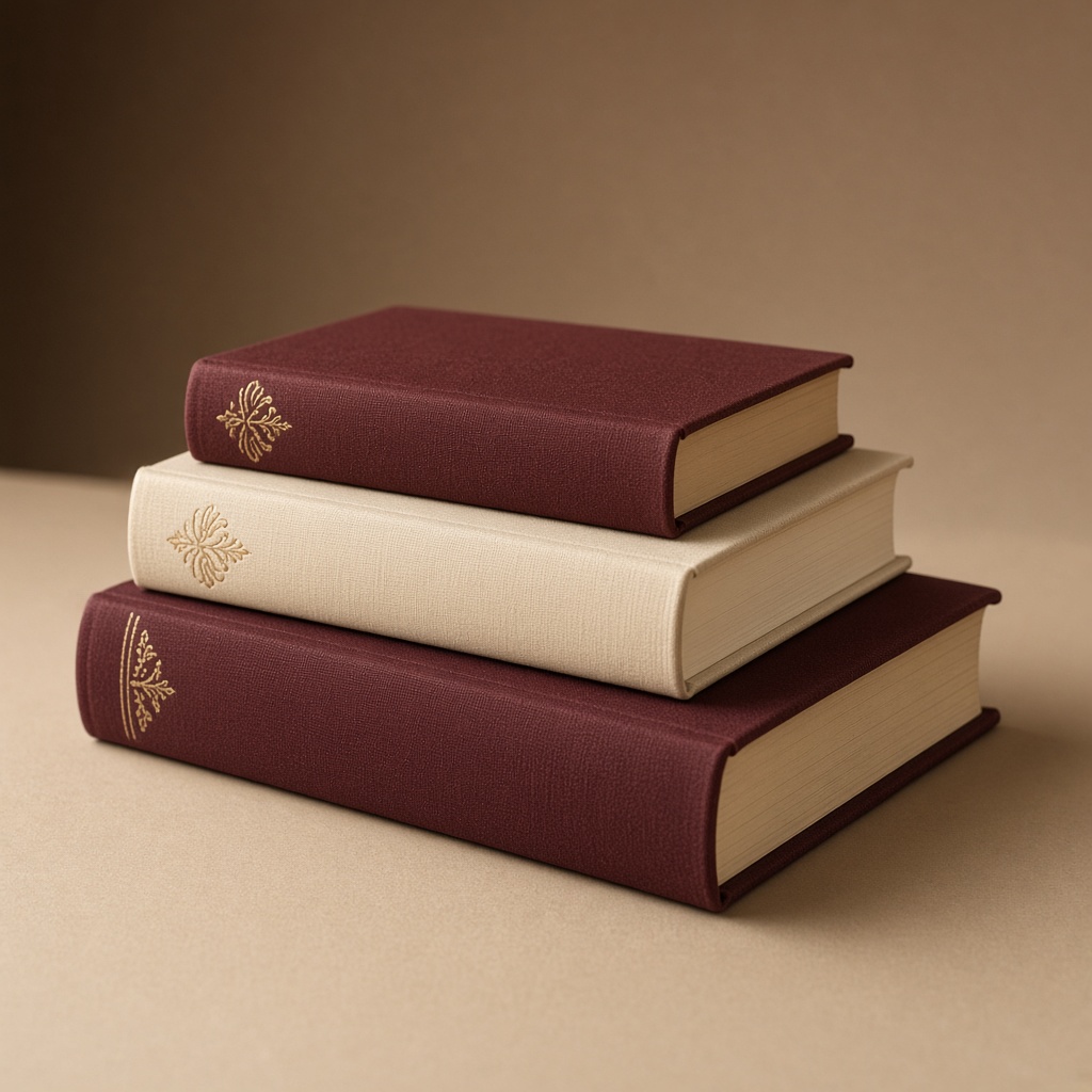 A small stack of printed hardcover books